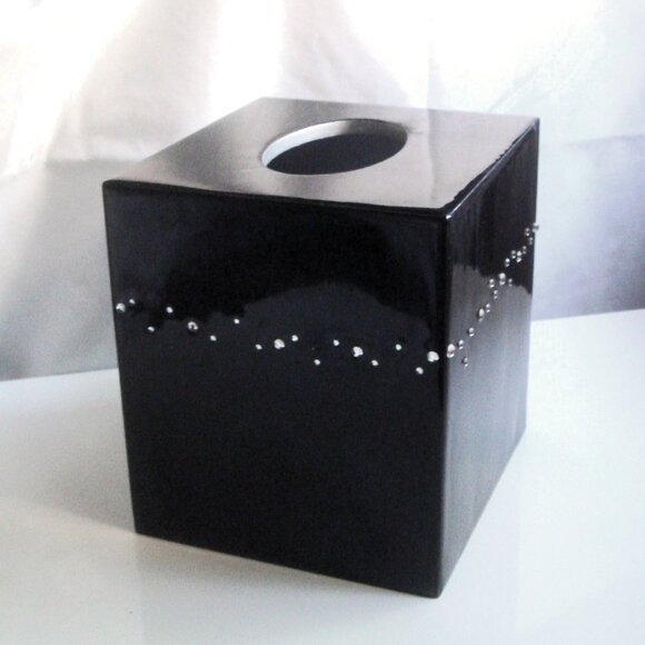 MIKE+ALLY NYC Crystal Ebony Black Boutique Tissue Box Cover *with flaws* - Picture 1 of 10